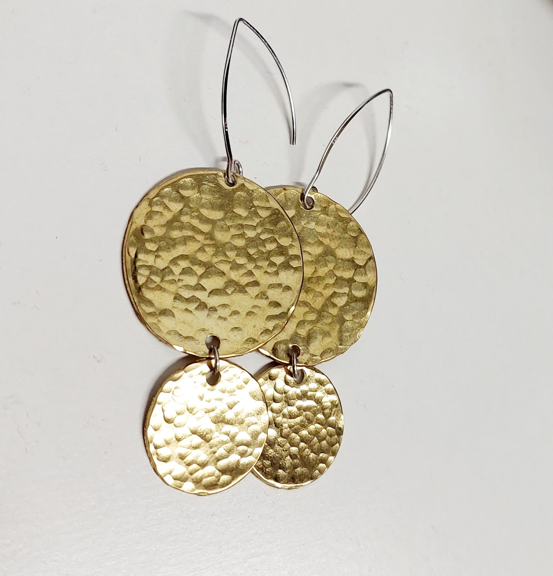 Double Brass Hammered Disc Earrings - Sarah Munnings Jewellery