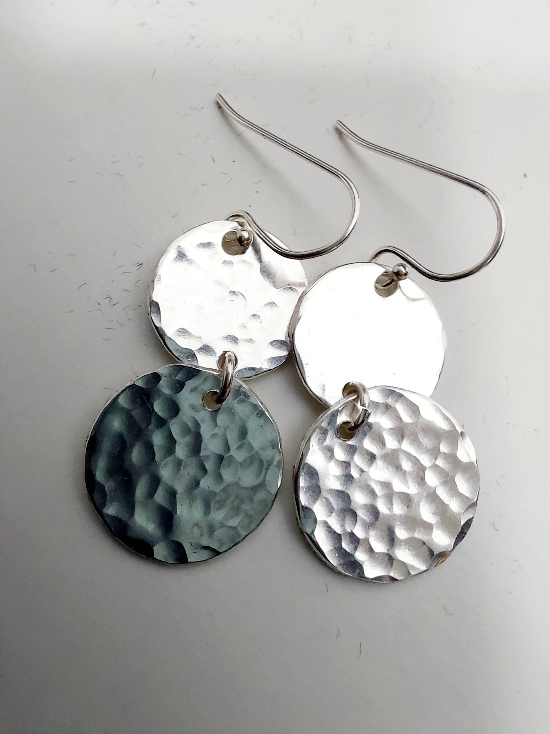 Double Silver Hammered Disc Earrings - Sarah Munnings Jewellery